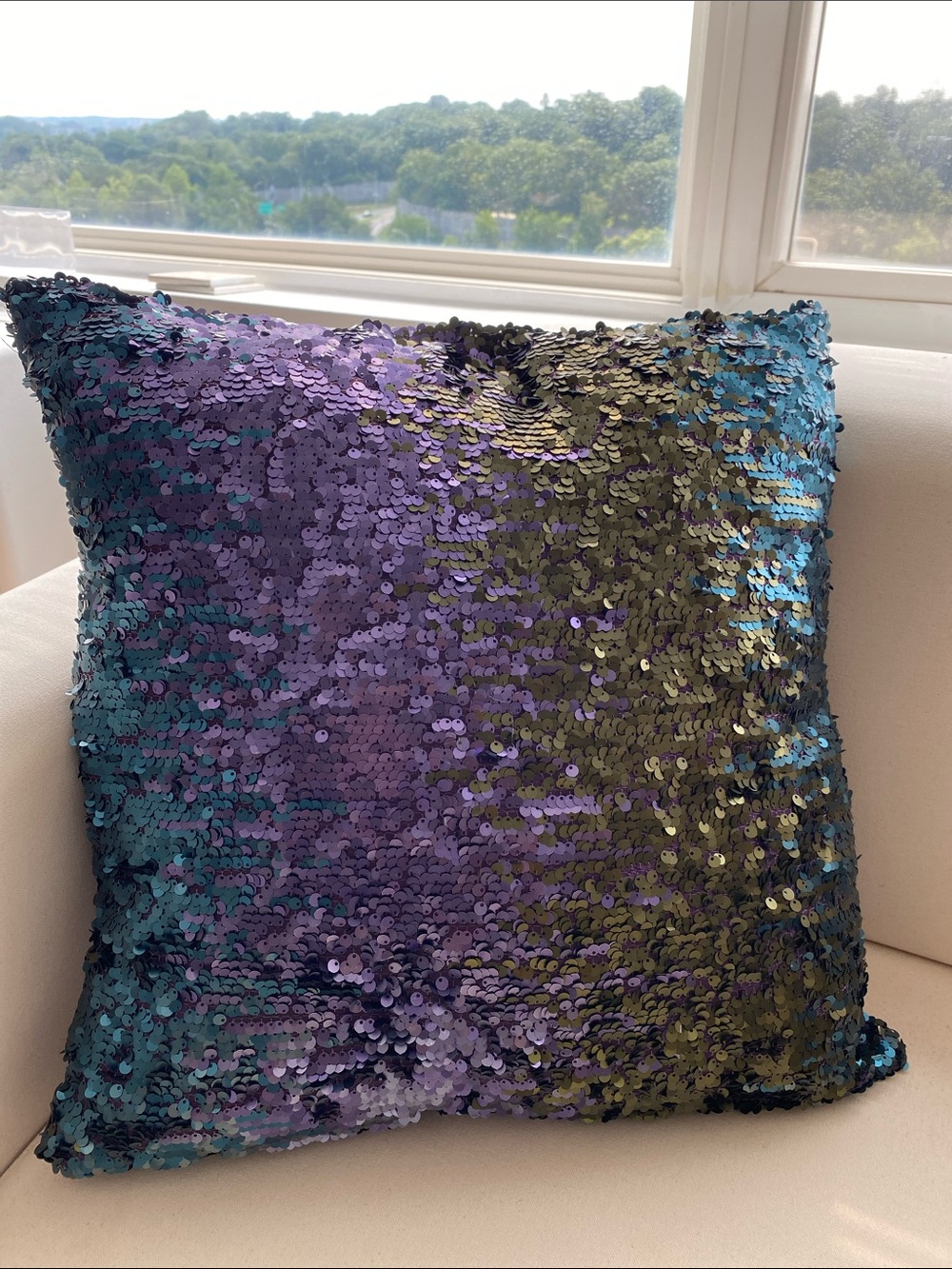 Purple, Green and Teal Ombré Sequin Pillow